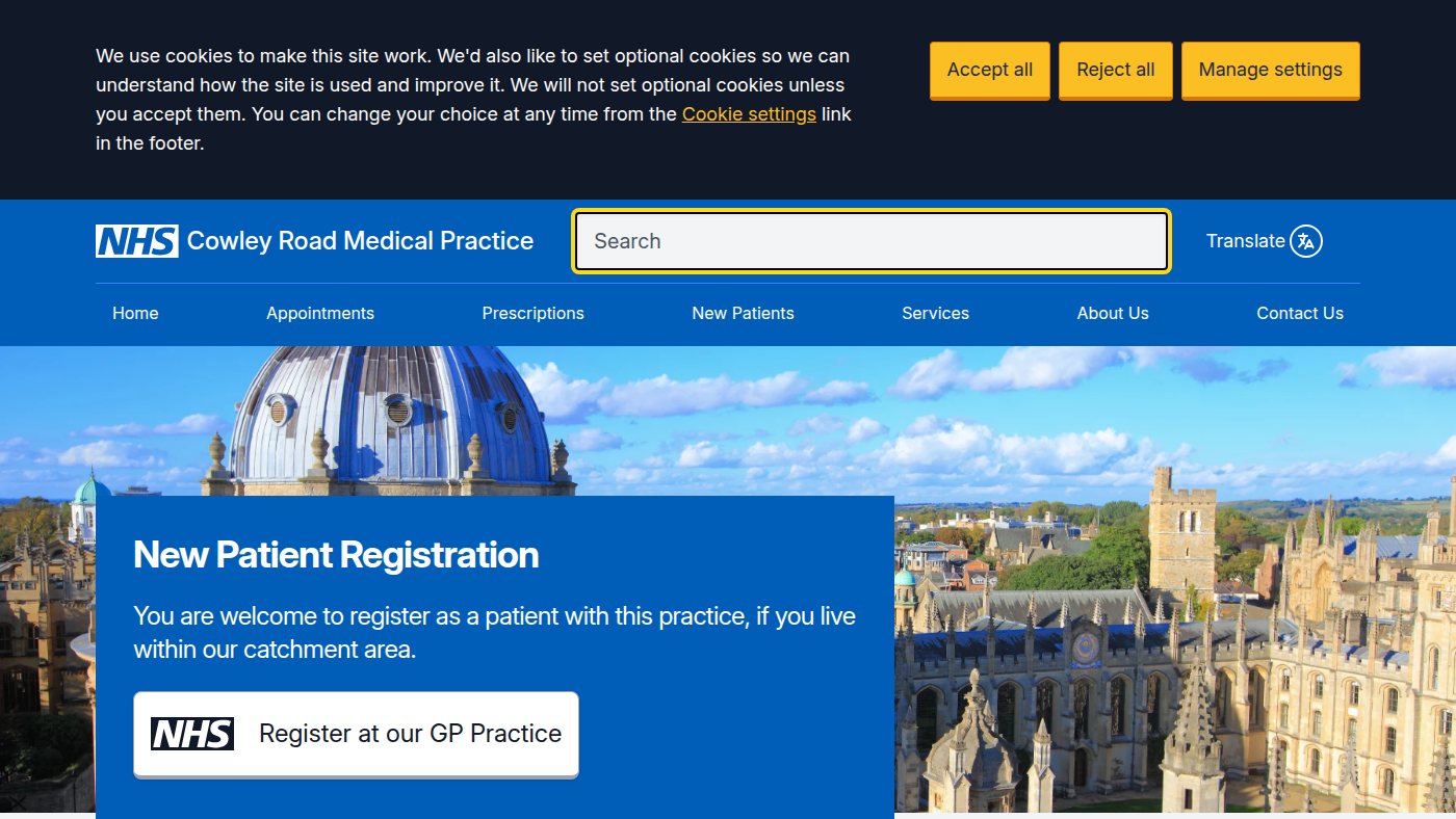 The home page of cowleyroadmedicalpractice.co.uk