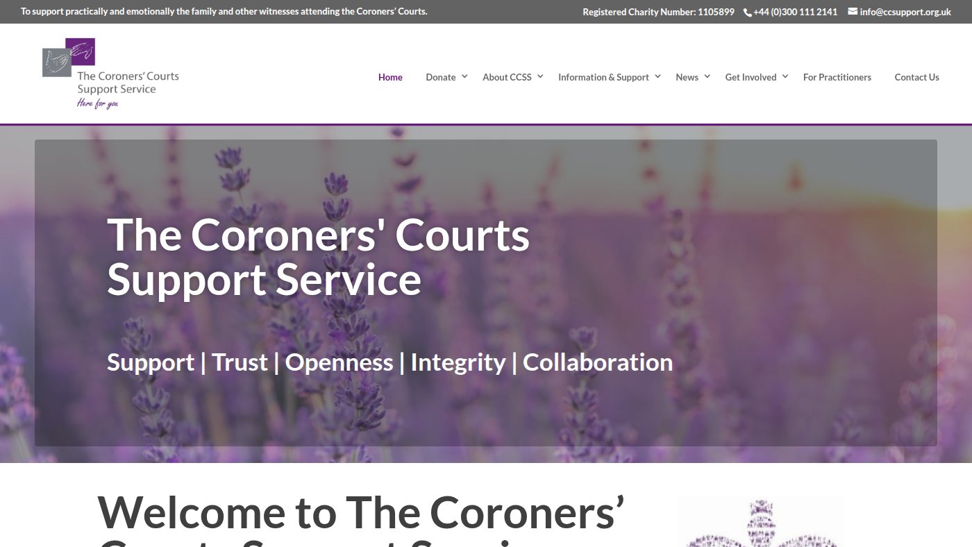 The home page of coronerscourtssupportservice.org.uk