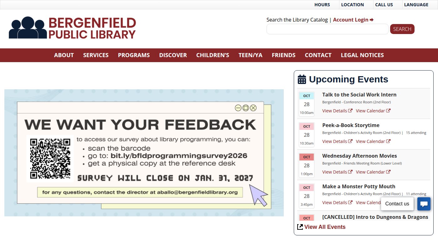 The home page of bergenfieldlibrary.org