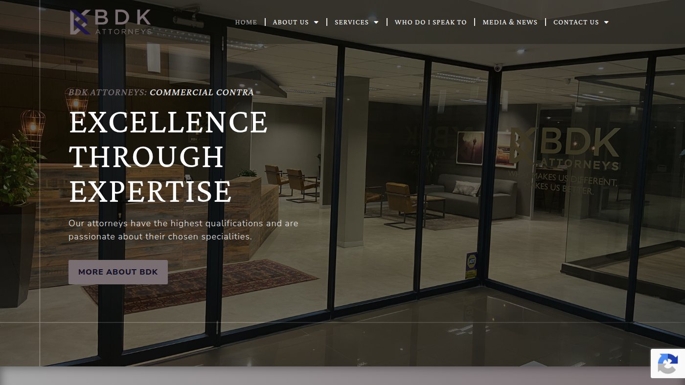 The home page of bdk-attorneys.co.za