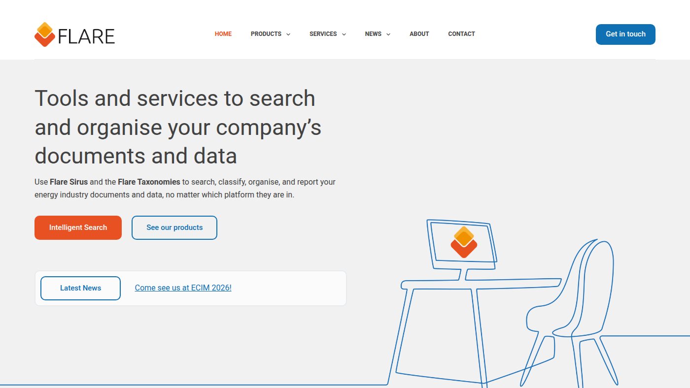 The home page of flare-solutions.com