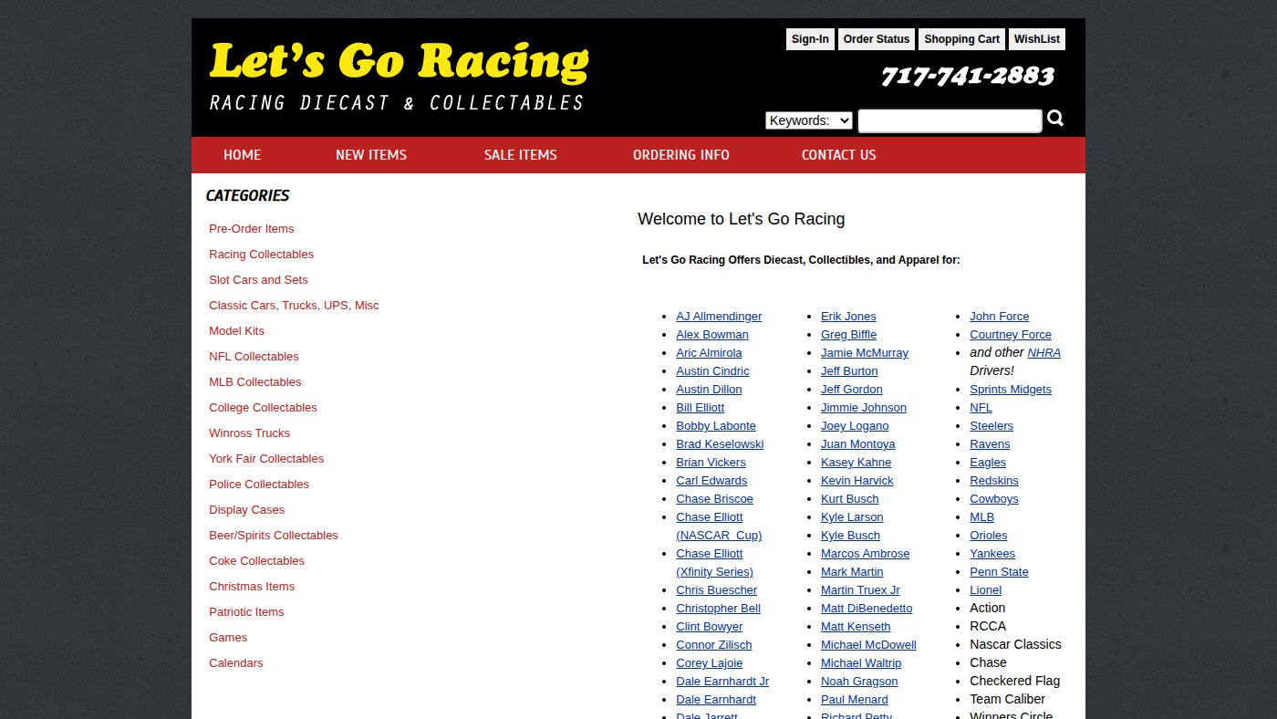 The home page of nascarcollectables.com