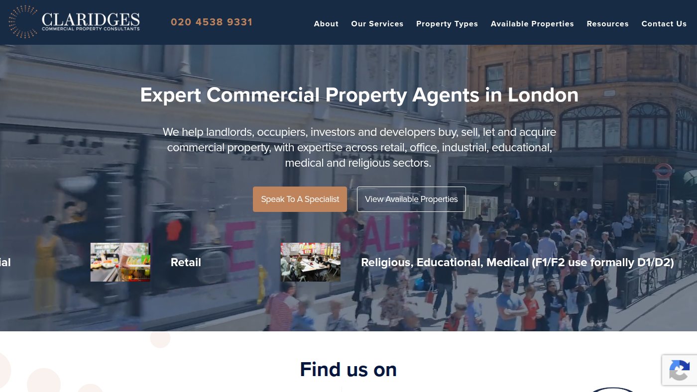 The home page of claridges-commercial.co.uk