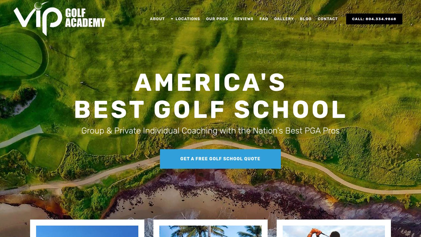 The home page of vipgolfacademy.com