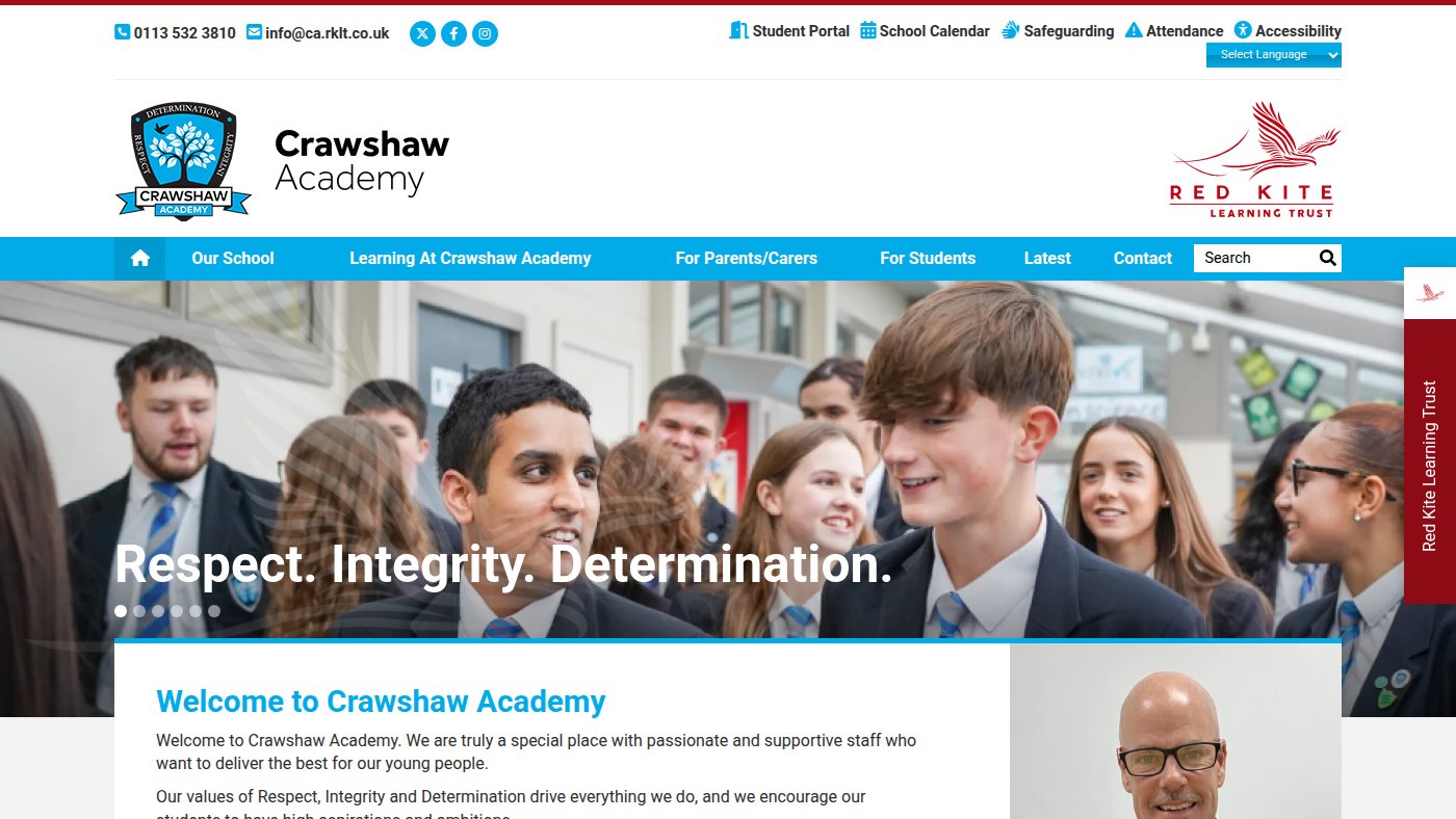 The home page of crawshawacademy.org.uk