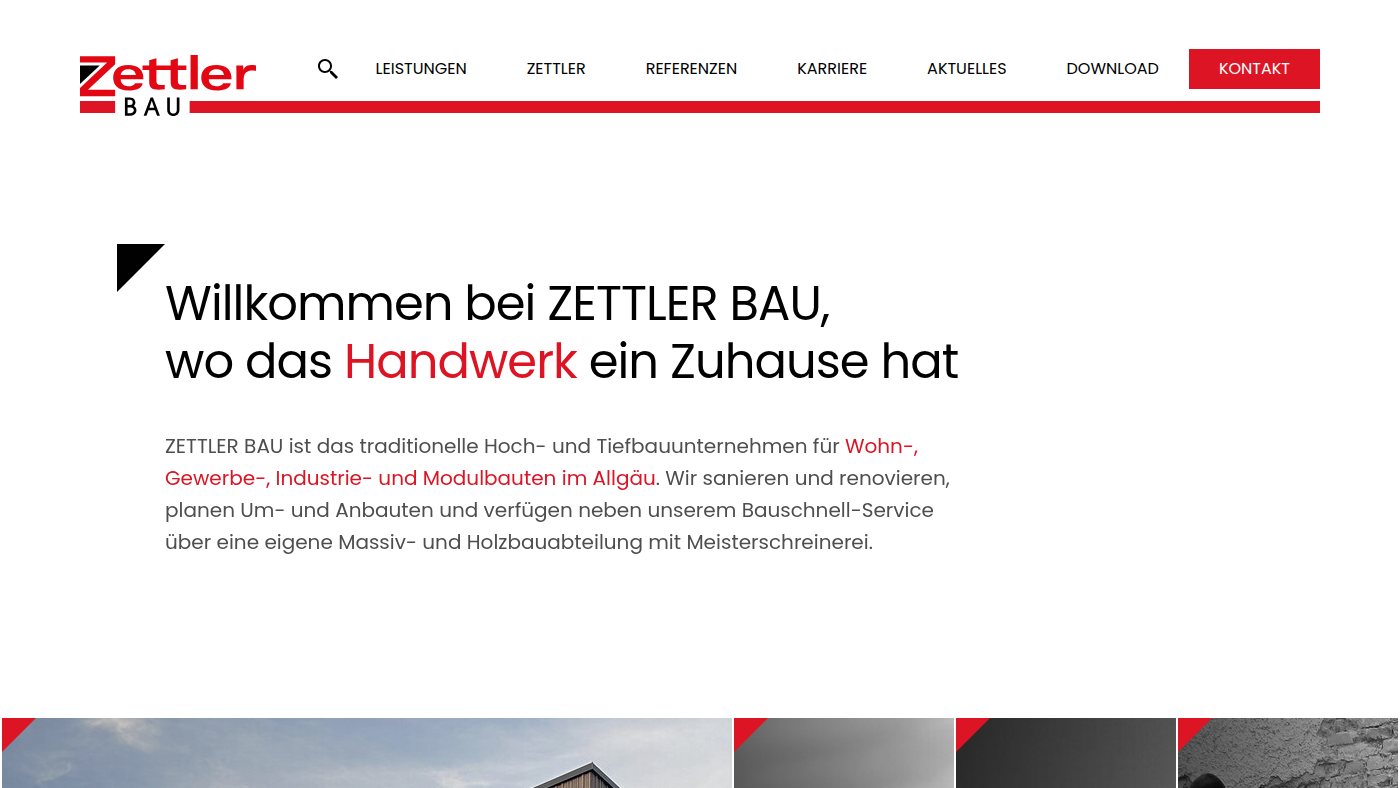 The home page of zettler-bau.de