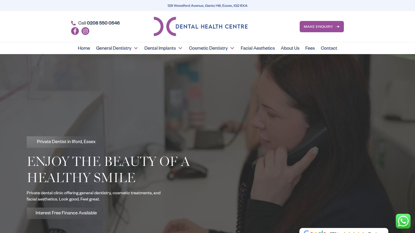 The home page of dental-healthcentre.co.uk
