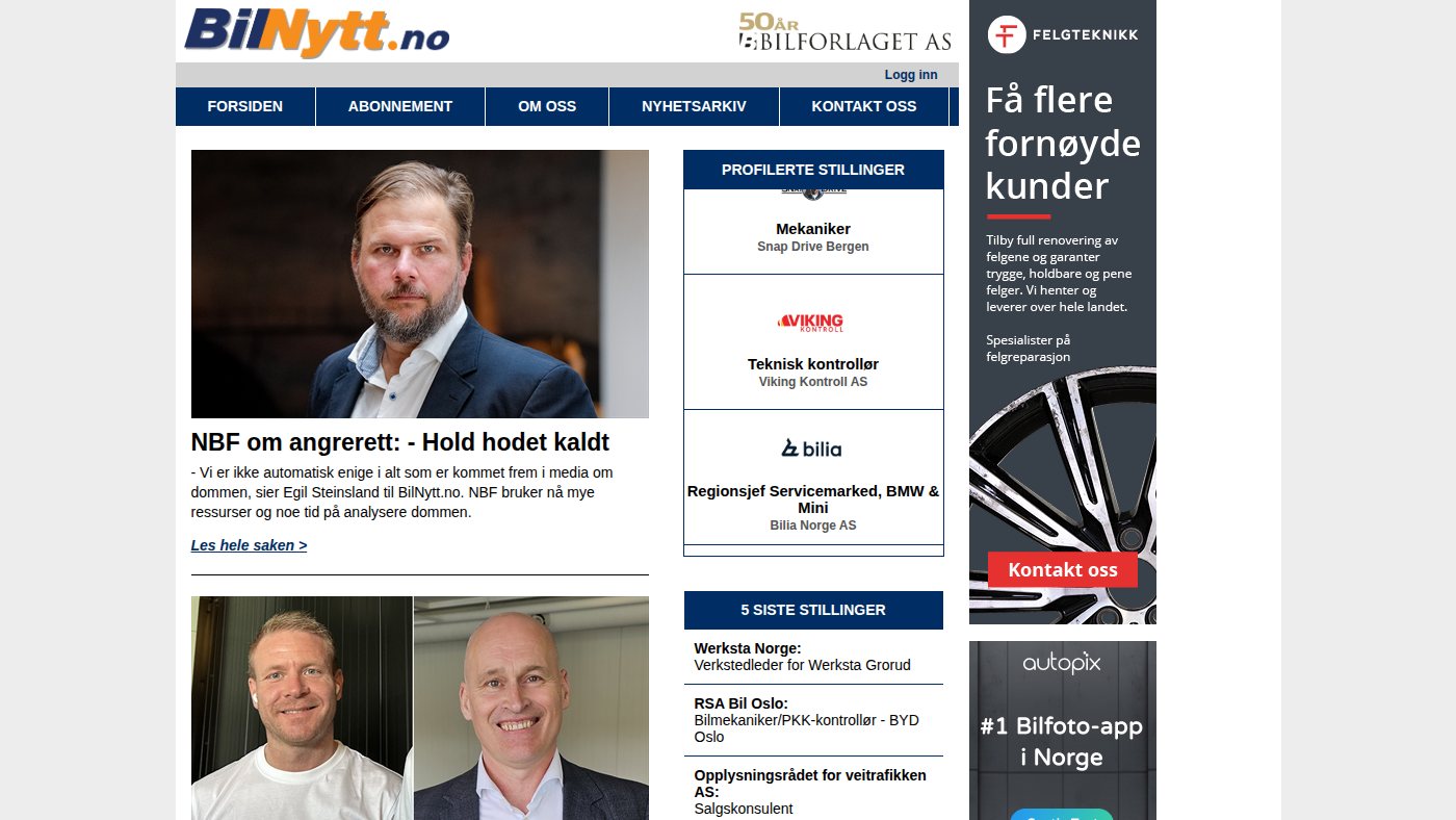 The home page of bilnytt.no