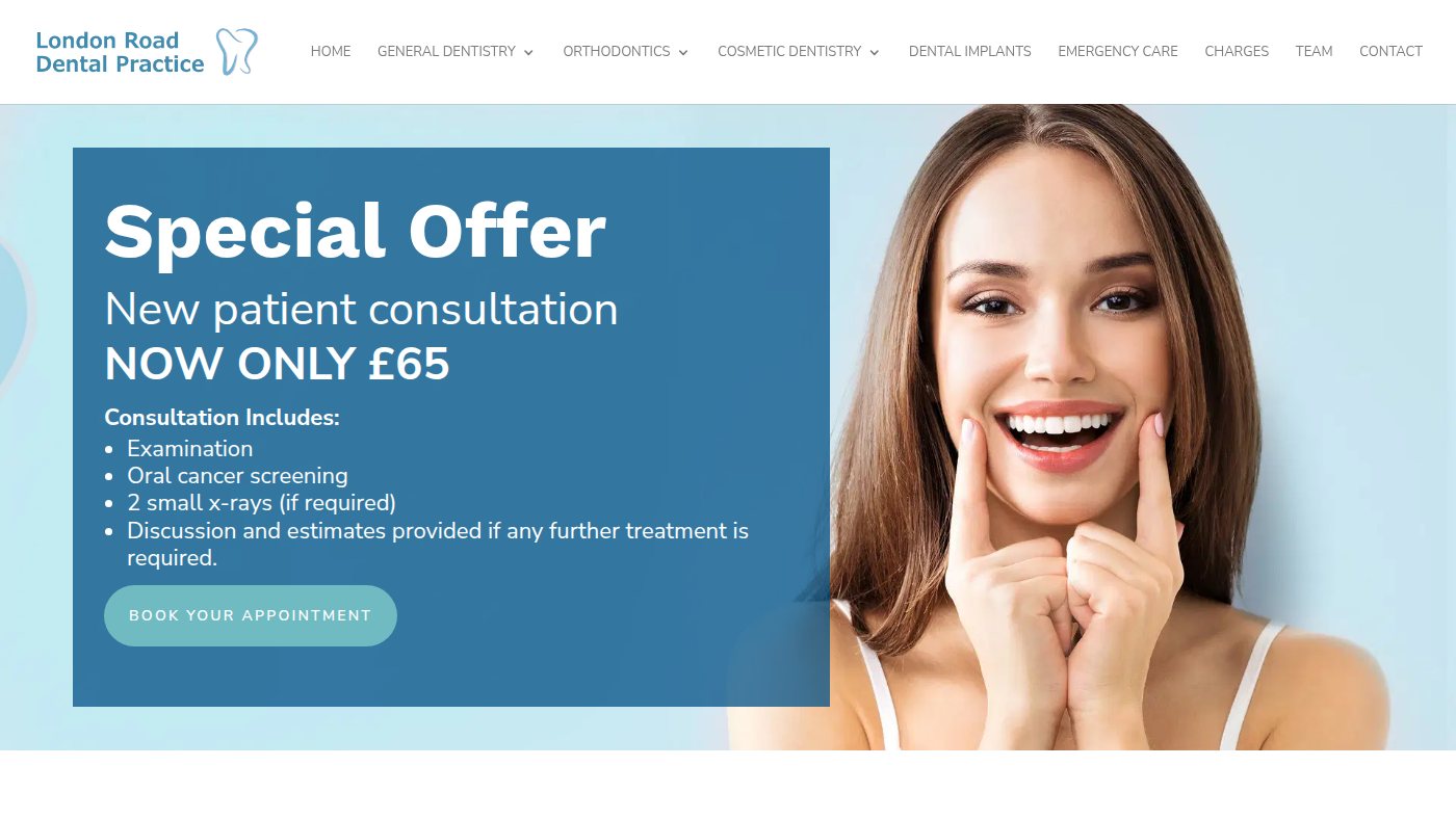 The home page of peterboroughdental.co.uk