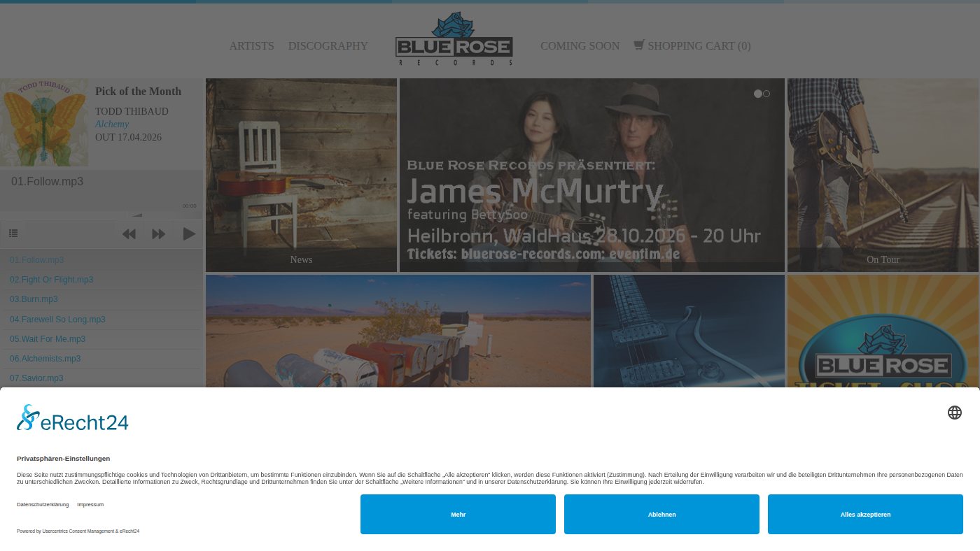 The home page of bluerose-records.com
