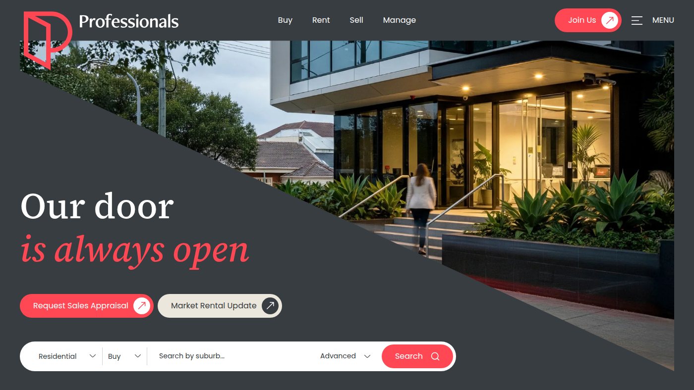 The home page of professionals.com.au