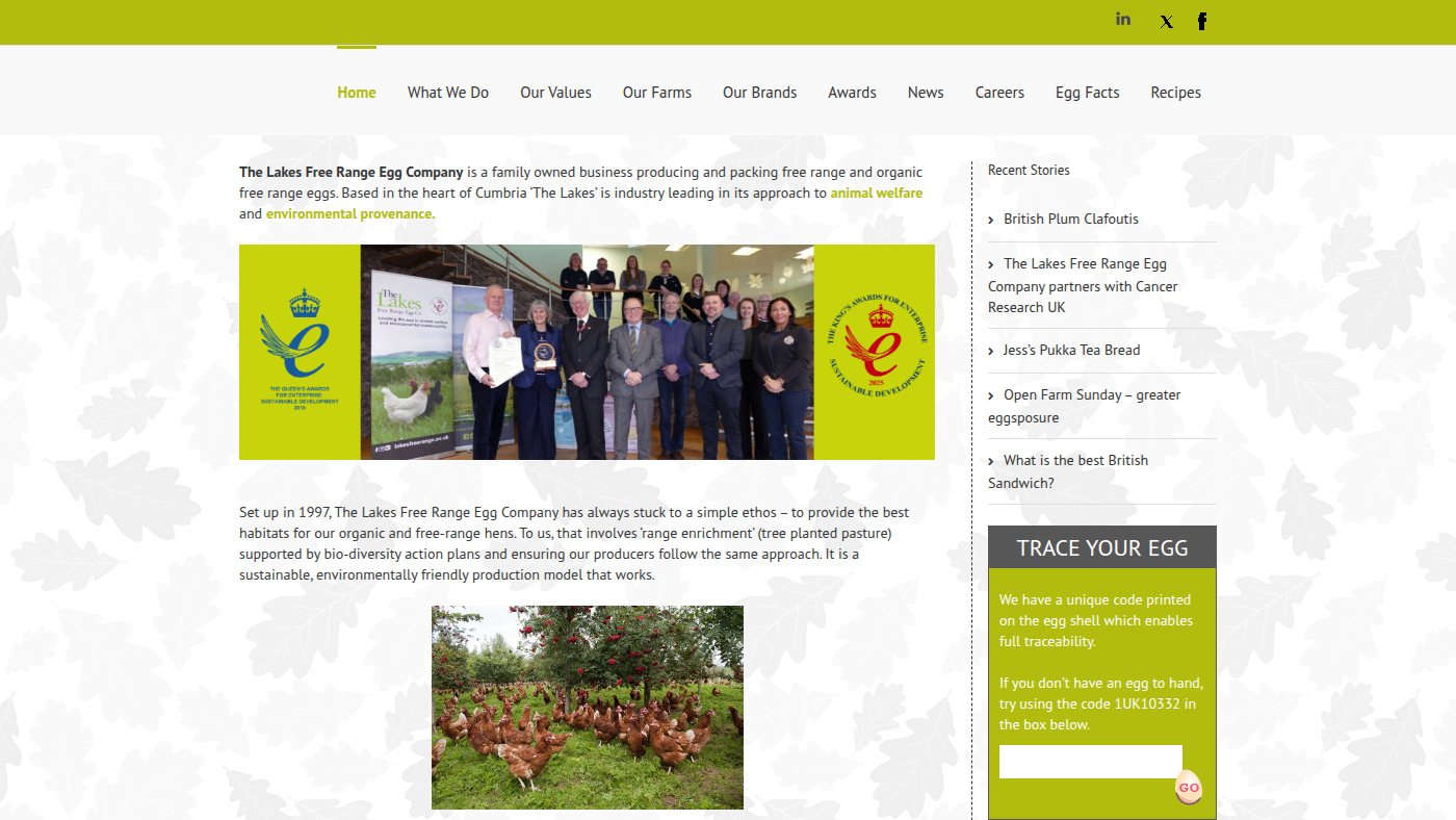 The home page of lakesfreerange.co.uk