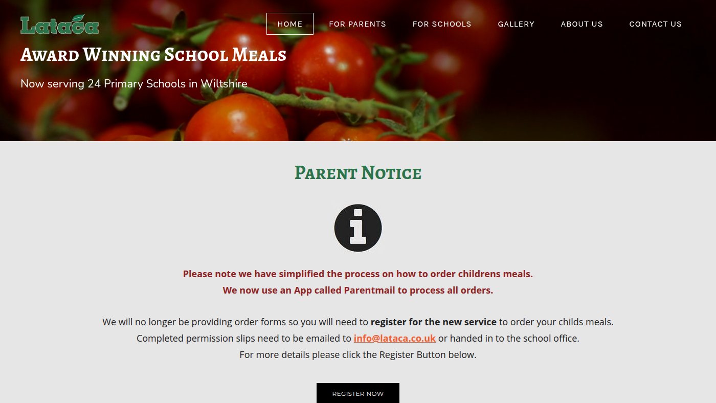 The home page of lataca.co.uk