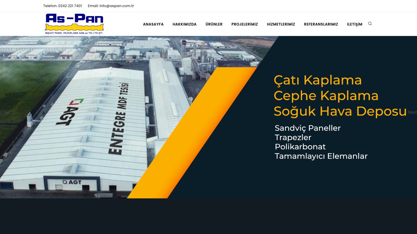 The home page of aspan.com.tr