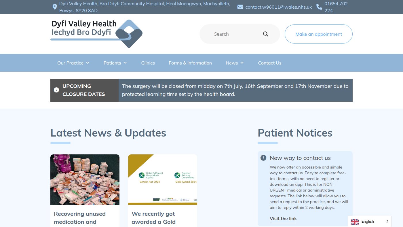 The home page of dyfivalleyhealth.org