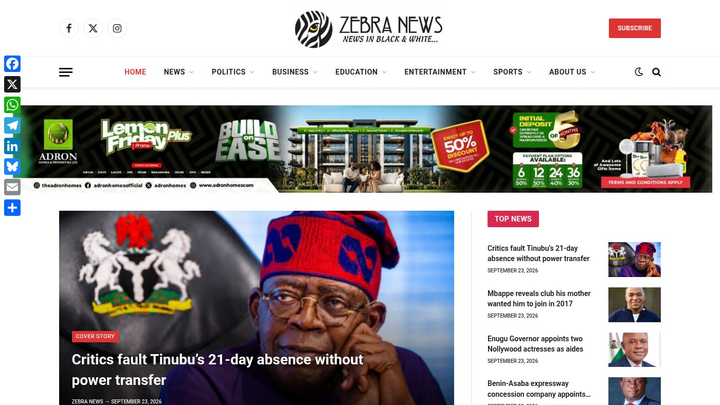 The home page of zebranewsonline.com