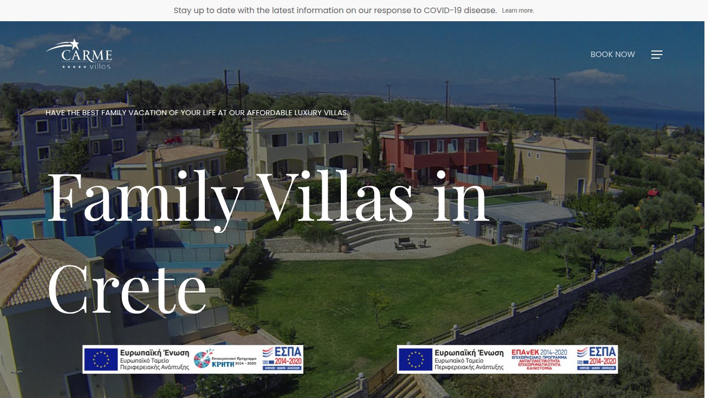 The home page of carmevillas.gr