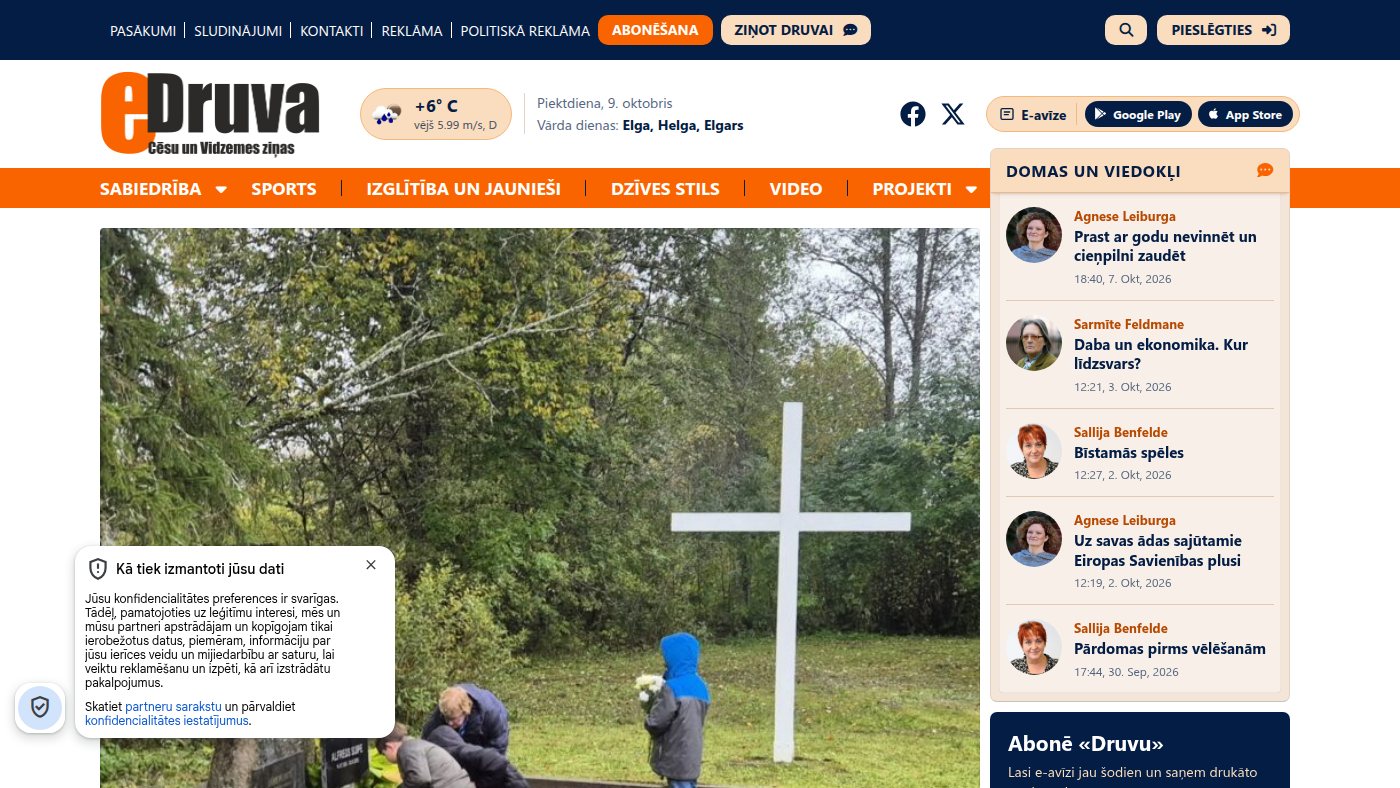 The home page of edruva.lv