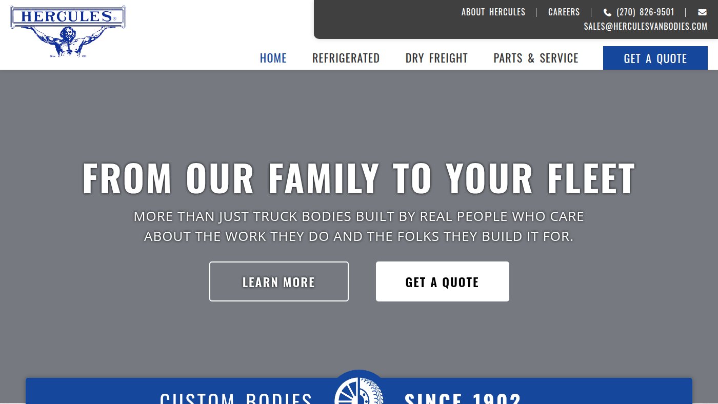 The home page of herculesvanbodies.com