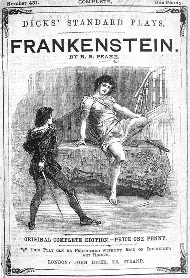 Okładka sztuki scenicznej "Presumption; or, the Fate of Frankenstein" z West Endu z 1823 roku, pierwszej adaptacji powieści