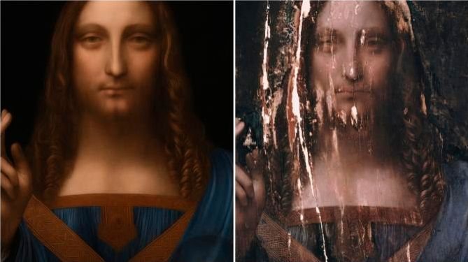 Salvator Mundi: AI reconstruction and pre-restoration comparison