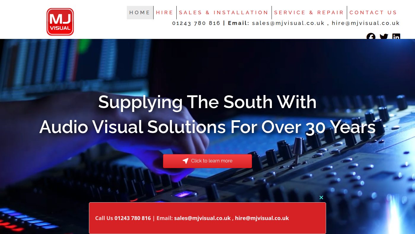 The home page of mjvisual.co.uk