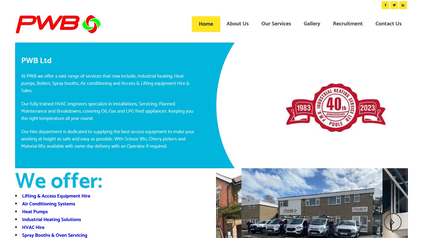 The home page of pwbltd.co.uk