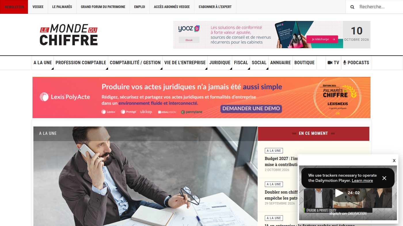 The home page of lemondeduchiffre.fr