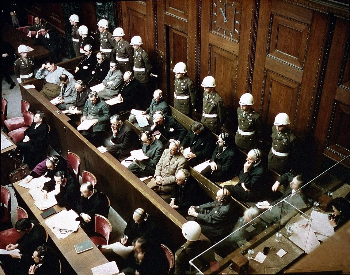 Defendants in the dock at the International Military Tribunal, November 1945