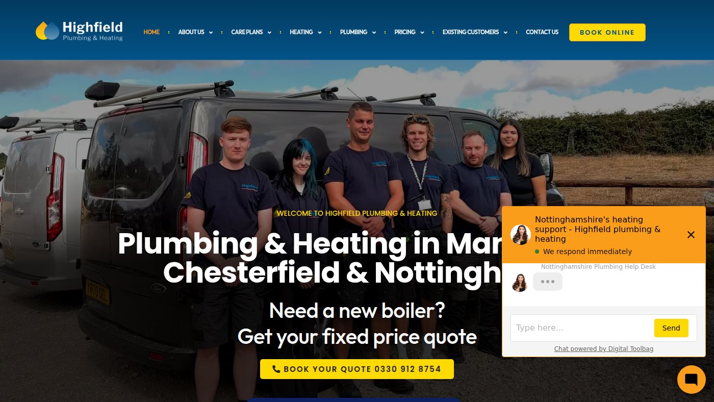 The home page of highfieldplumbing.co.uk
