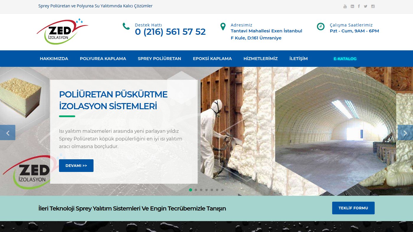 The home page of zedizolasyon.com.tr