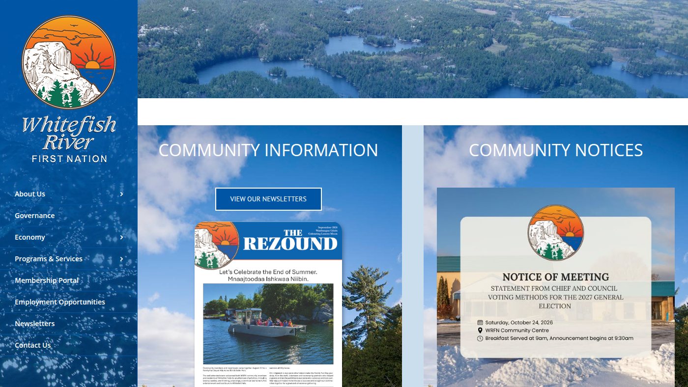The home page of whitefishriver.ca