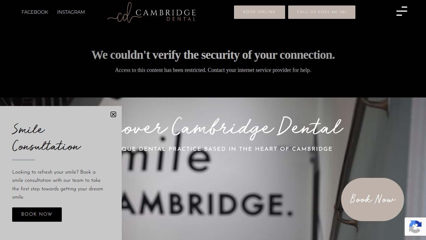 The home page of cambridge.dental