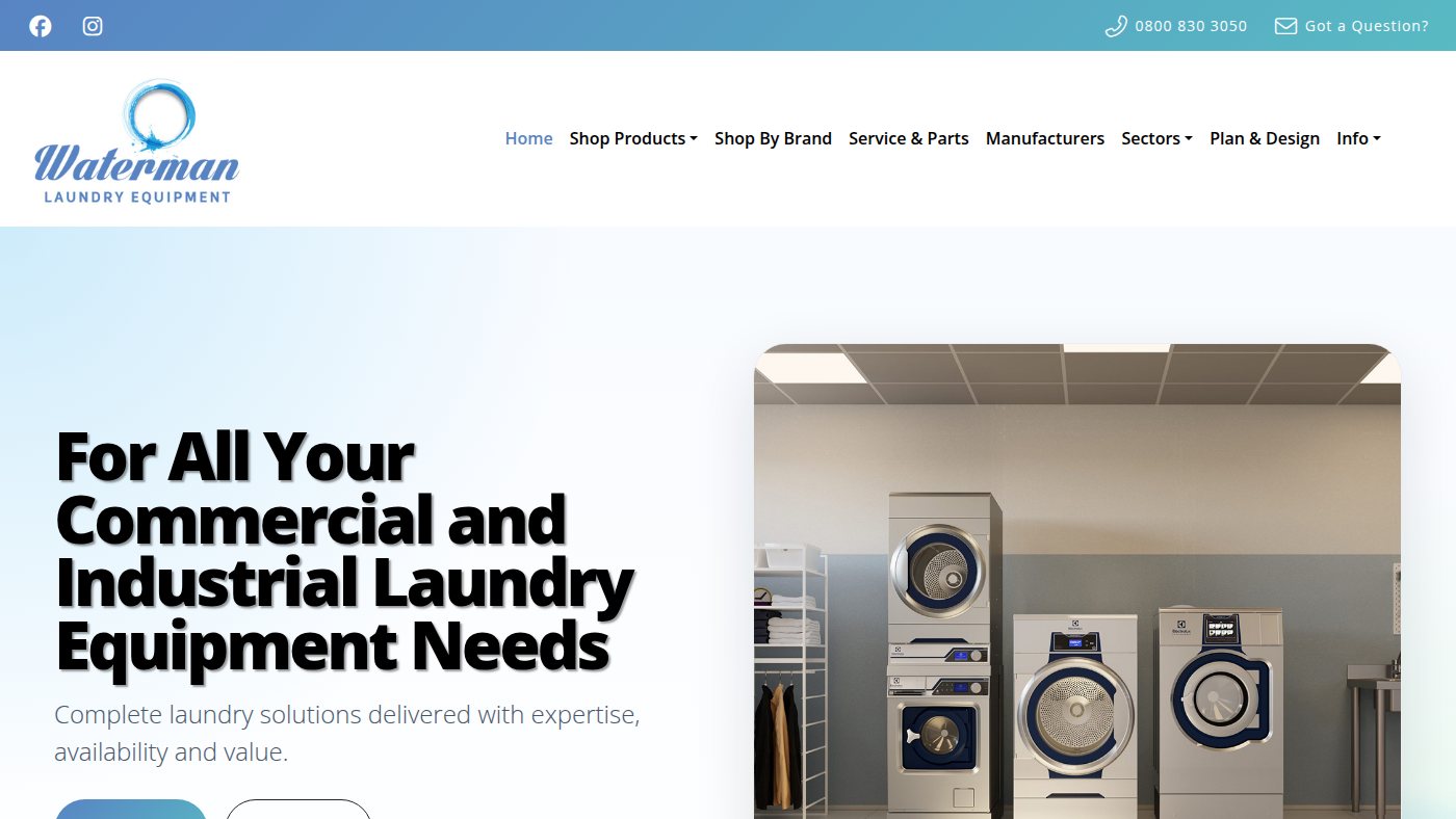The home page of watermanlaundryequipment.co.uk