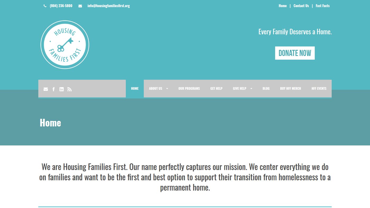 The home page of housingfamiliesfirst.org