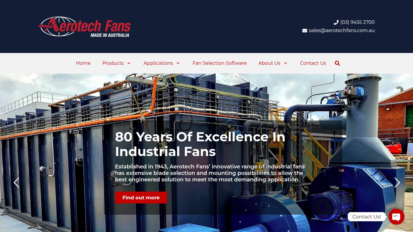 The home page of aerotechfans.com.au