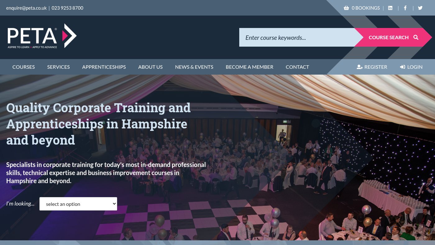 The home page of peta.co.uk
