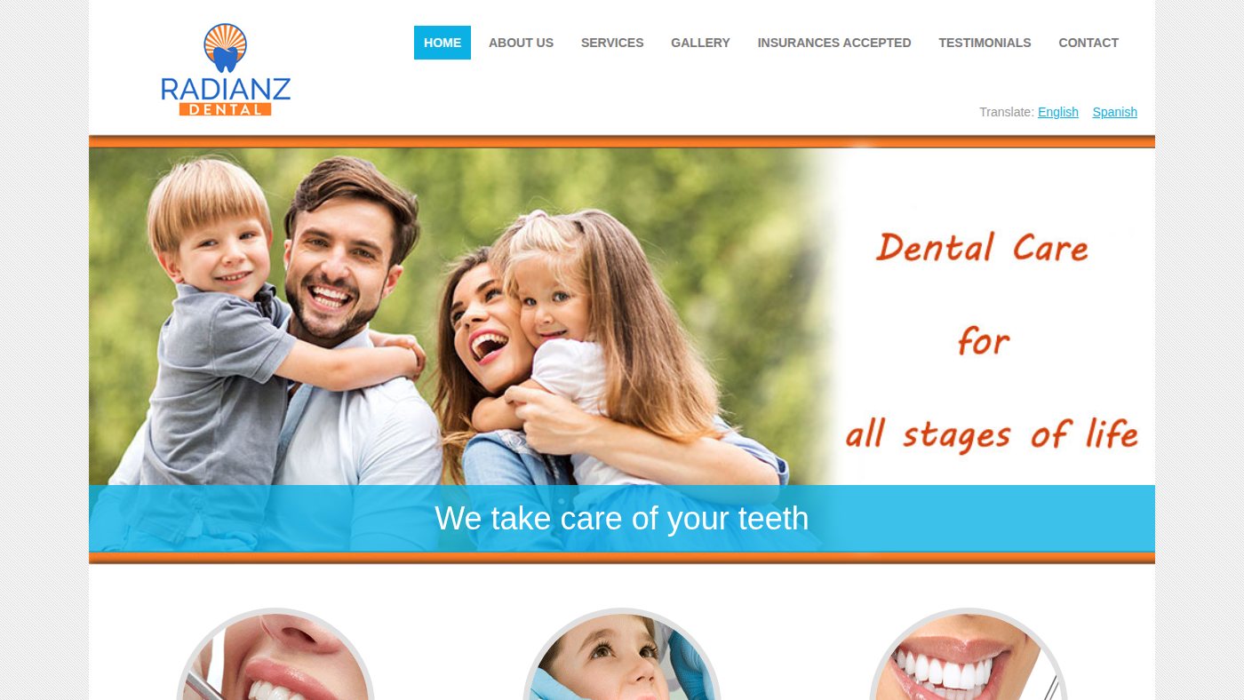 The home page of radianzdental.com