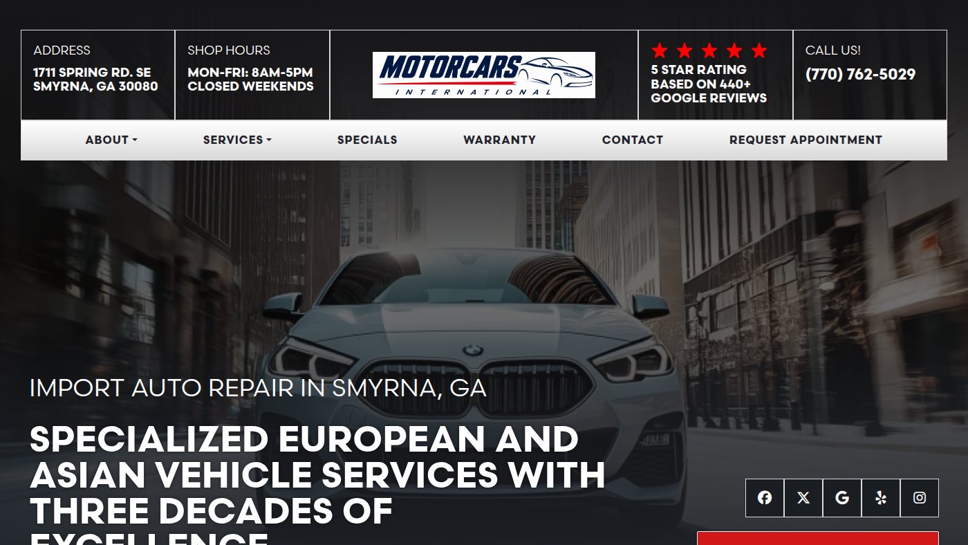 The home page of motorcarsintl.com