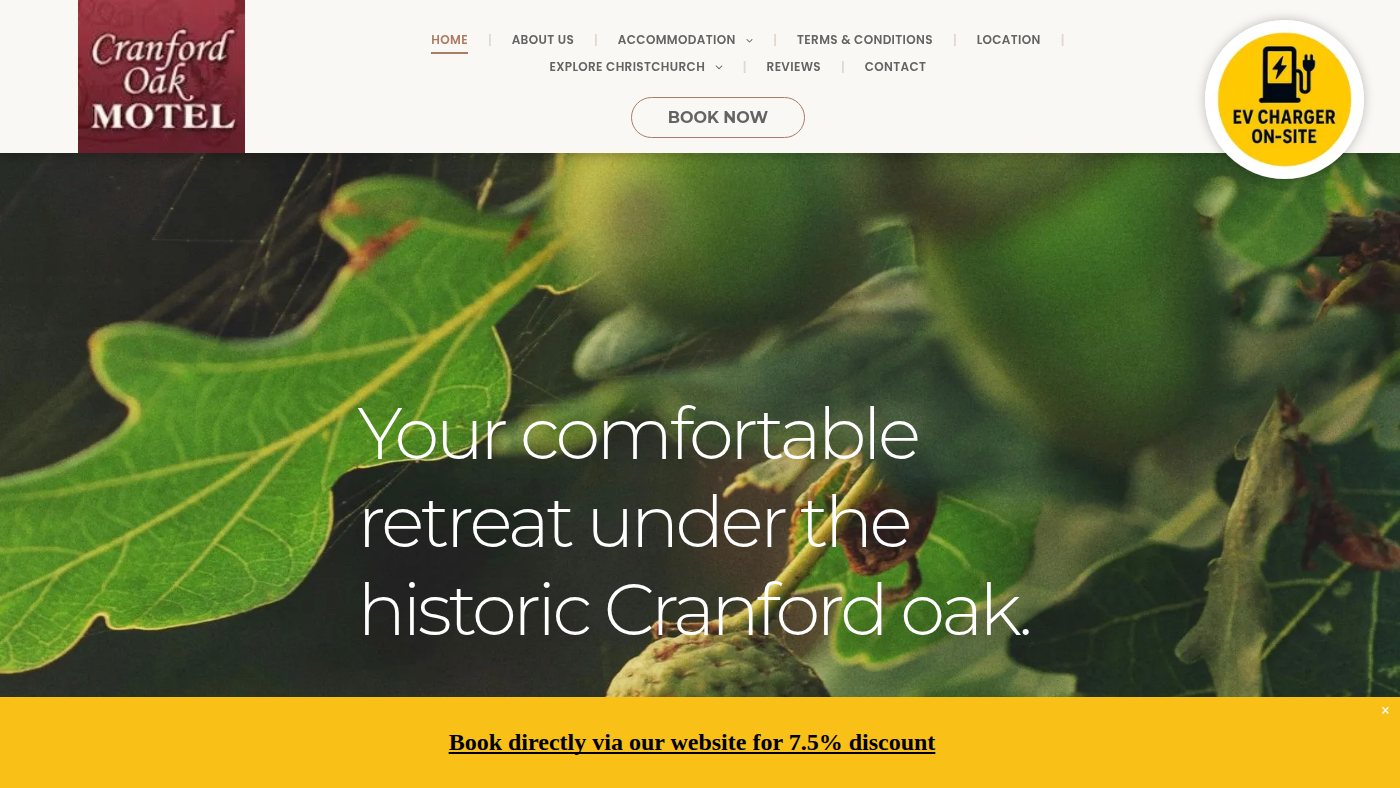 The home page of cranfordoakmotel.co.nz