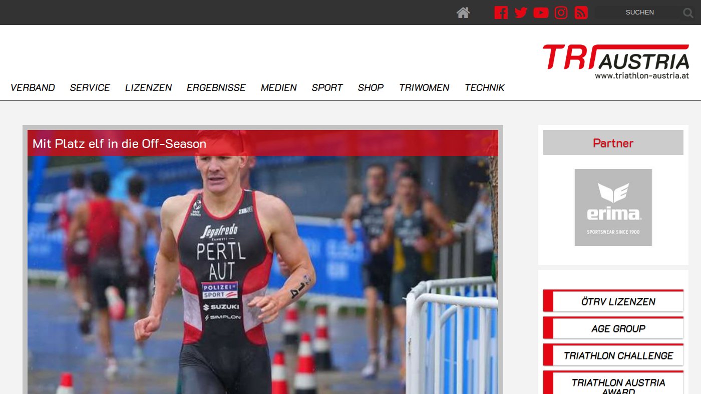 The home page of triathlon-austria.at