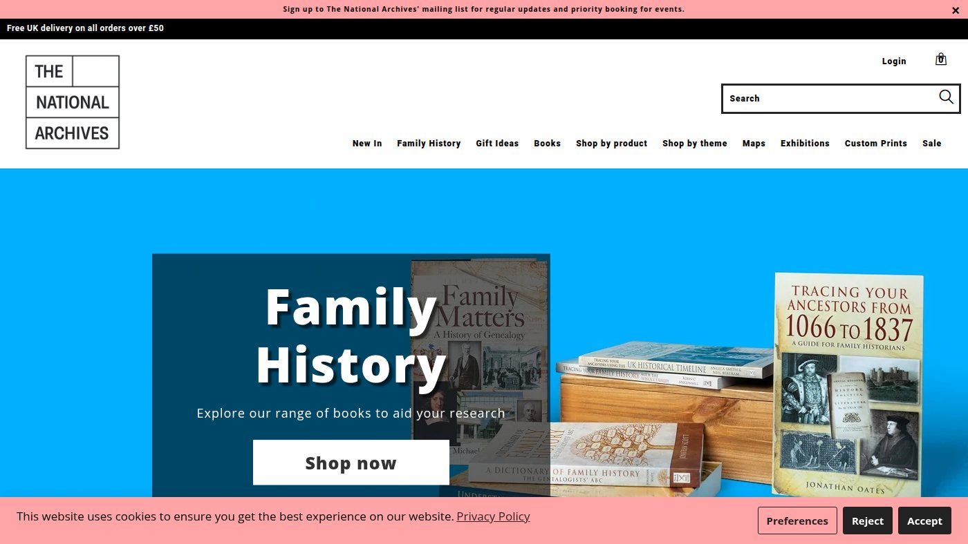 The home page of shop.nationalarchives.gov.uk