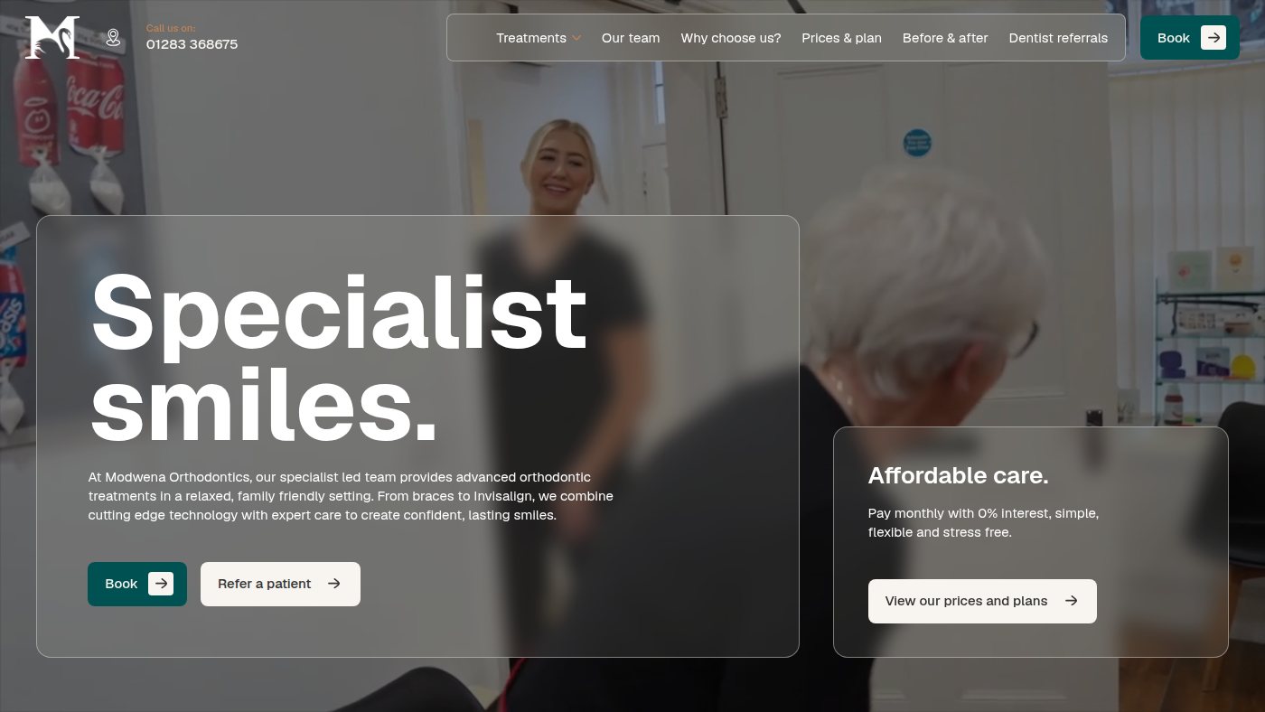 The home page of modwenaorthodontics.co.uk