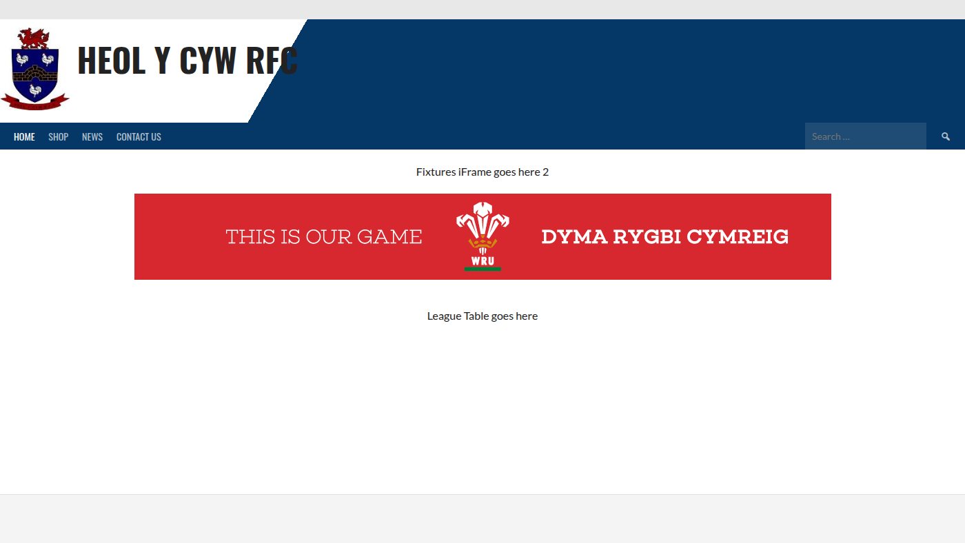 The home page of heolycyw.rfc.wales