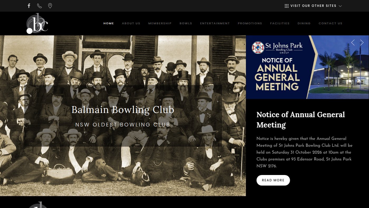 The home page of balmainbowls.com.au