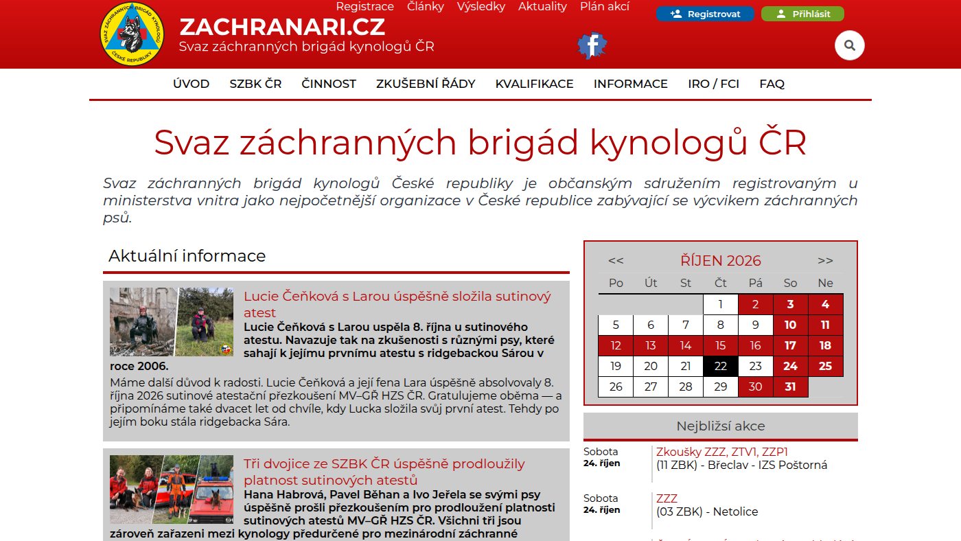 The home page of zachranari.cz