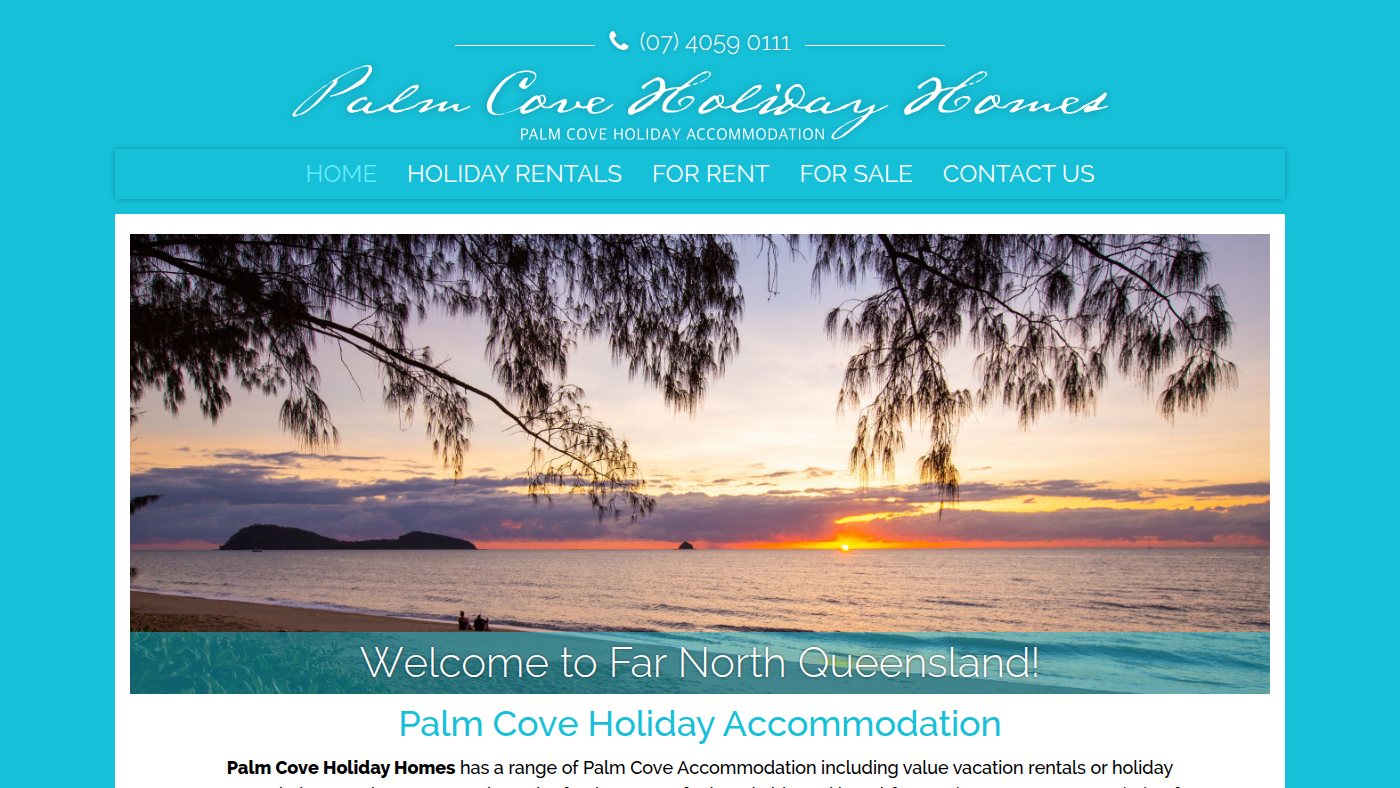 The home page of palmcoveholidayhomes.com