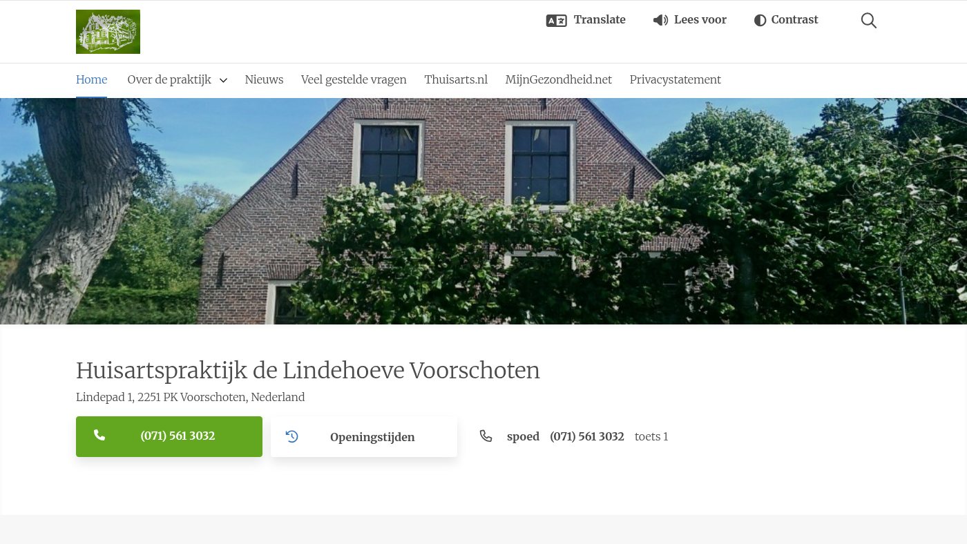The home page of huisartslindehoeve.nl