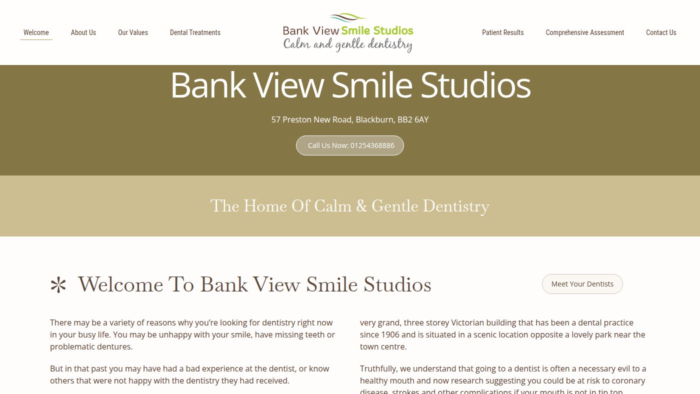 The home page of bankviewsmilestudios.co.uk