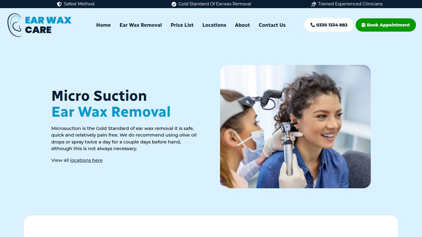 The home page of earwaxcare.co.uk
